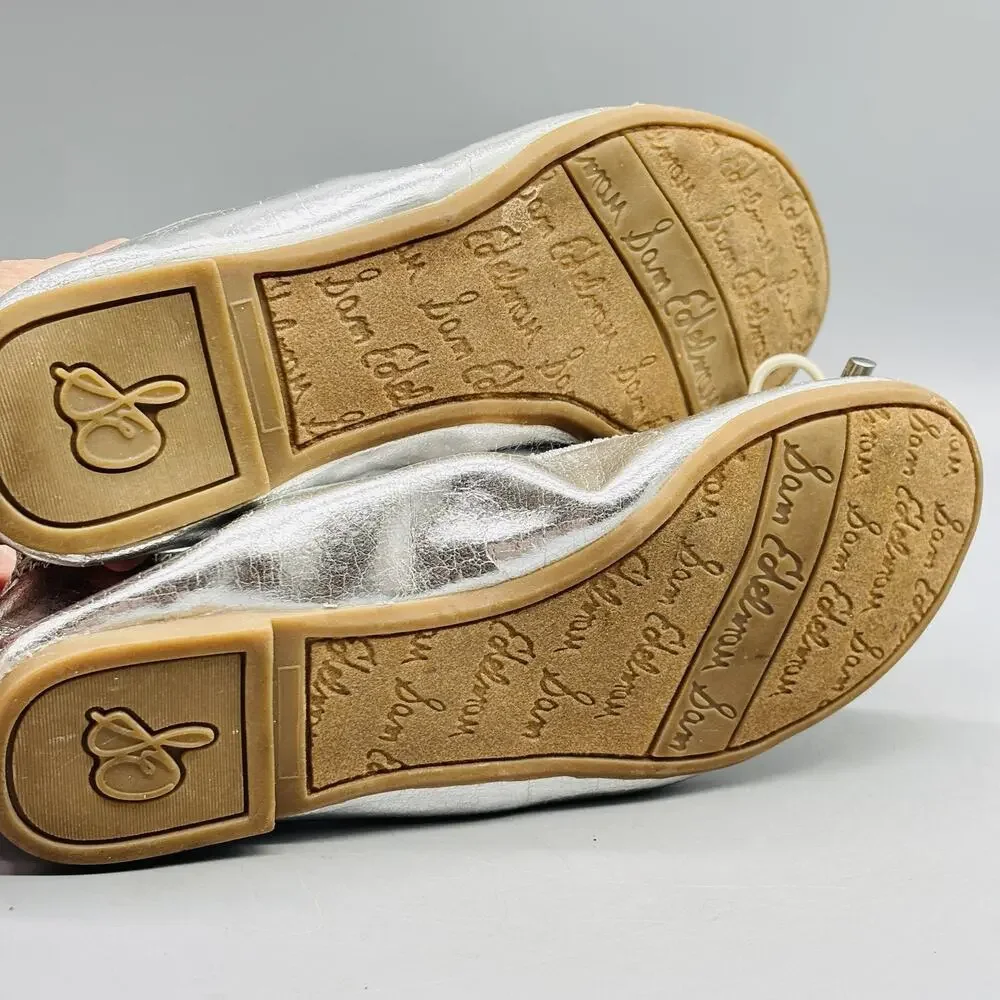 Sam Edelman Shoes Kids Girls 13 Silver Metallic Farren Ballet Flats Bow Slip On